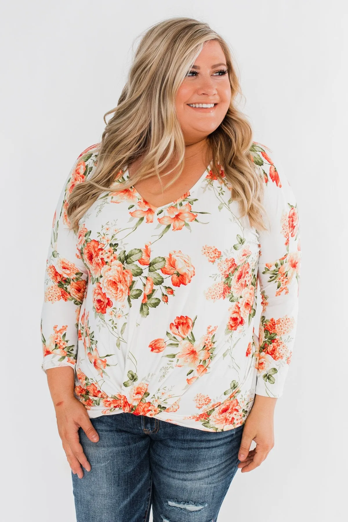 Lead Me In Love Floral Twist Top- Ivory