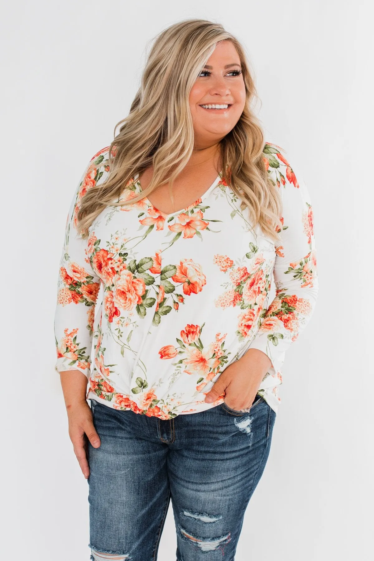 Lead Me In Love Floral Twist Top- Ivory