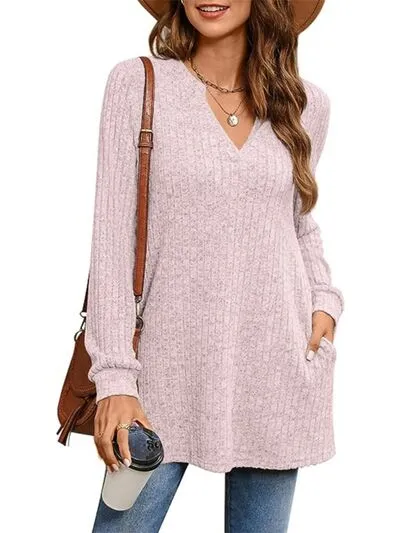 Lee Slit Notched Pocketed Long Sleeve T-Shirt