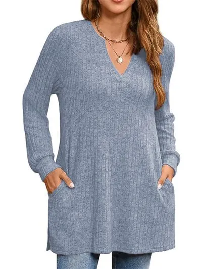 Lee Slit Notched Pocketed Long Sleeve T-Shirt
