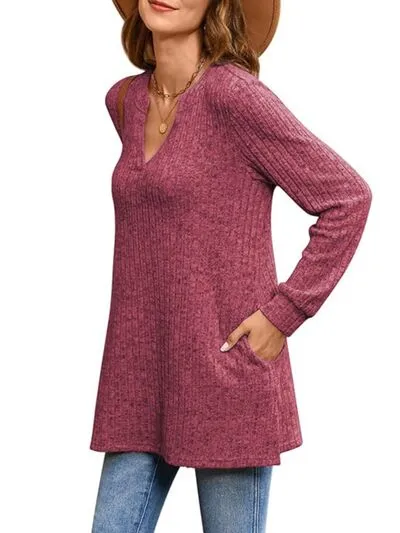 Lee Slit Notched Pocketed Long Sleeve T-Shirt