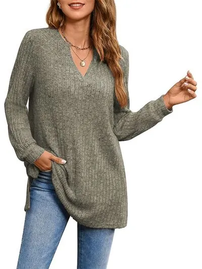 Lee Slit Notched Pocketed Long Sleeve T-Shirt