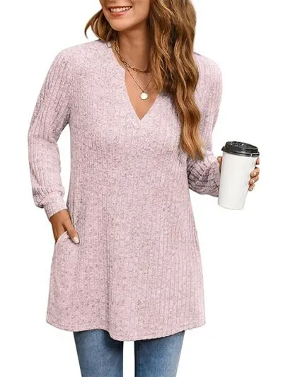 Lee Slit Notched Pocketed Long Sleeve T-Shirt