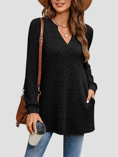 Lee Slit Notched Pocketed Long Sleeve T-Shirt