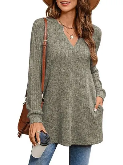 Lee Slit Notched Pocketed Long Sleeve T-Shirt