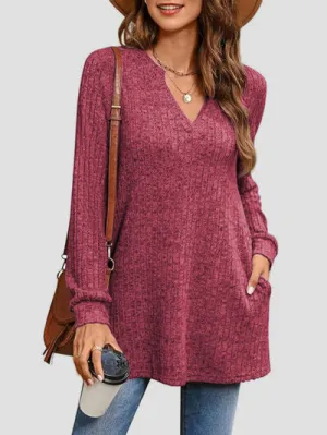 Lee Slit Notched Pocketed Long Sleeve T-Shirt