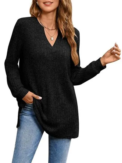 Lee Slit Notched Pocketed Long Sleeve T-Shirt
