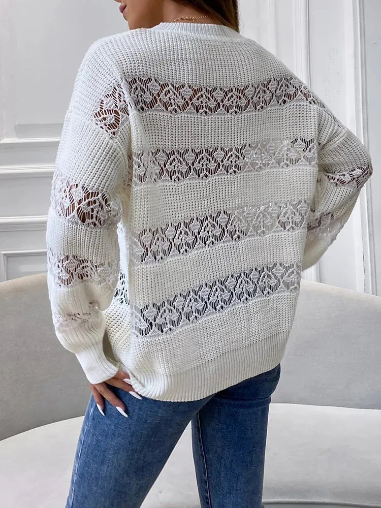 Leisure Long Sleeves Loose See-Through Drop Shoulder T-Shirts Tops