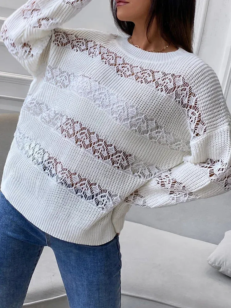 Leisure Long Sleeves Loose See-Through Drop Shoulder T-Shirts Tops