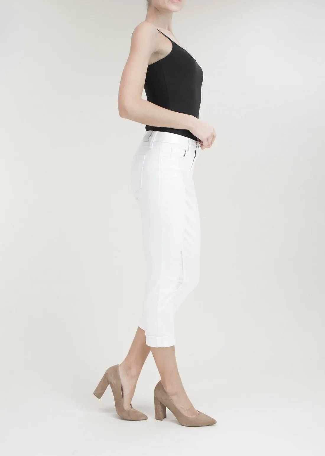 Level 99 Lily Mid Rise Crop Rollup Jean | Anthurium White