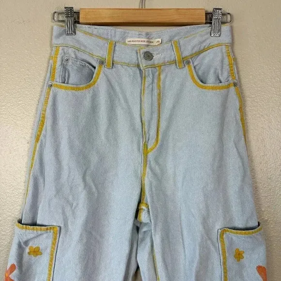 Levi's High Waisted Wide Leg Crop Jeans Hand Painted Boho Y2K Women's Size 25