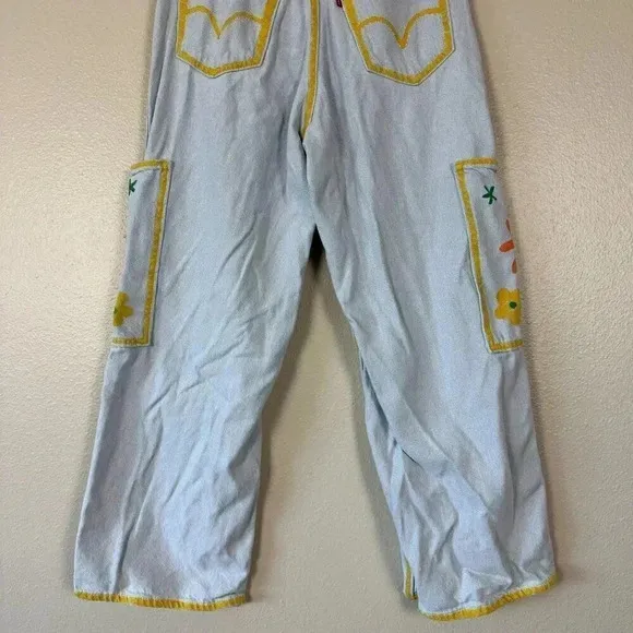 Levi's High Waisted Wide Leg Crop Jeans Hand Painted Boho Y2K Women's Size 25