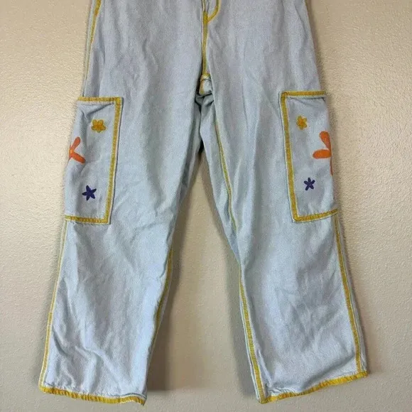 Levi's High Waisted Wide Leg Crop Jeans Hand Painted Boho Y2K Women's Size 25