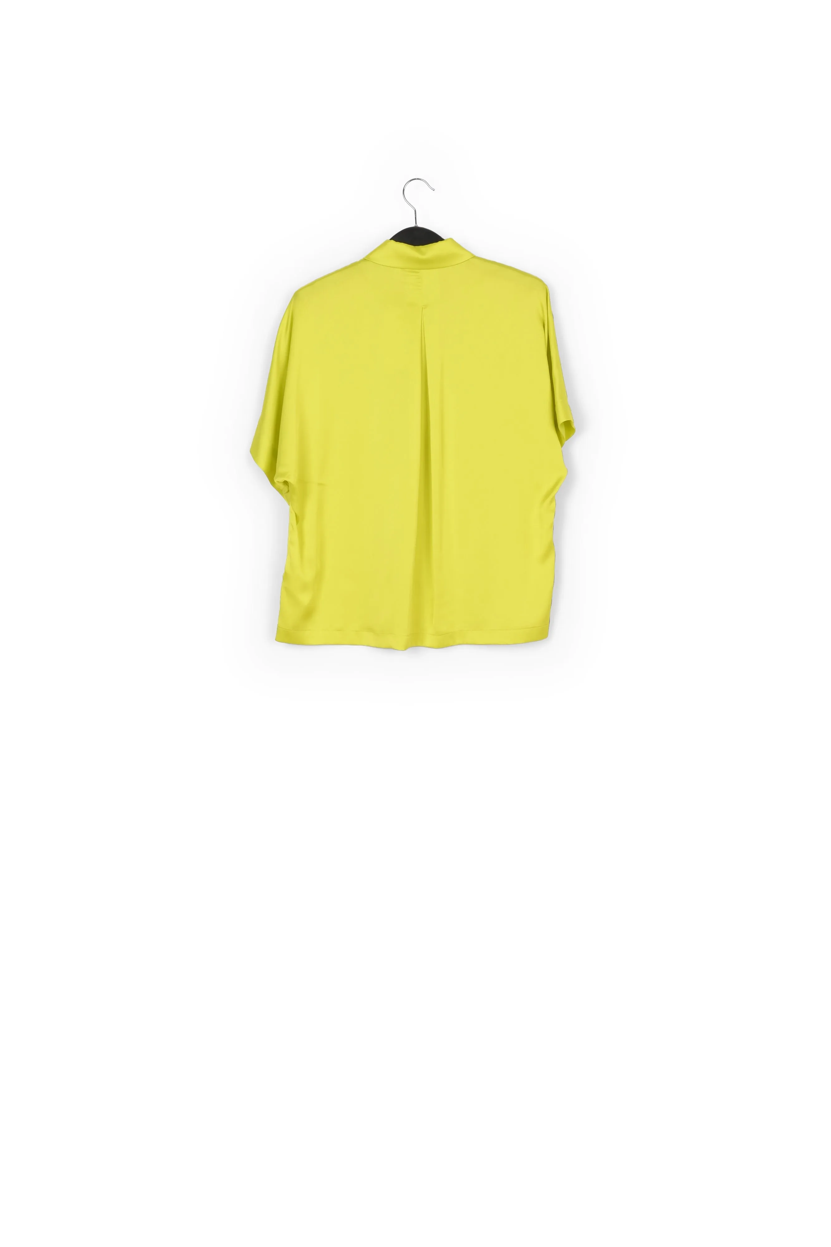 Lime green abstract-printed satin shirt