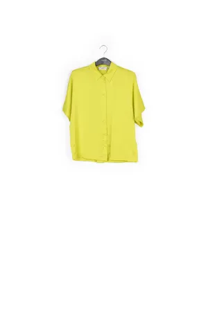 Lime green abstract-printed satin shirt