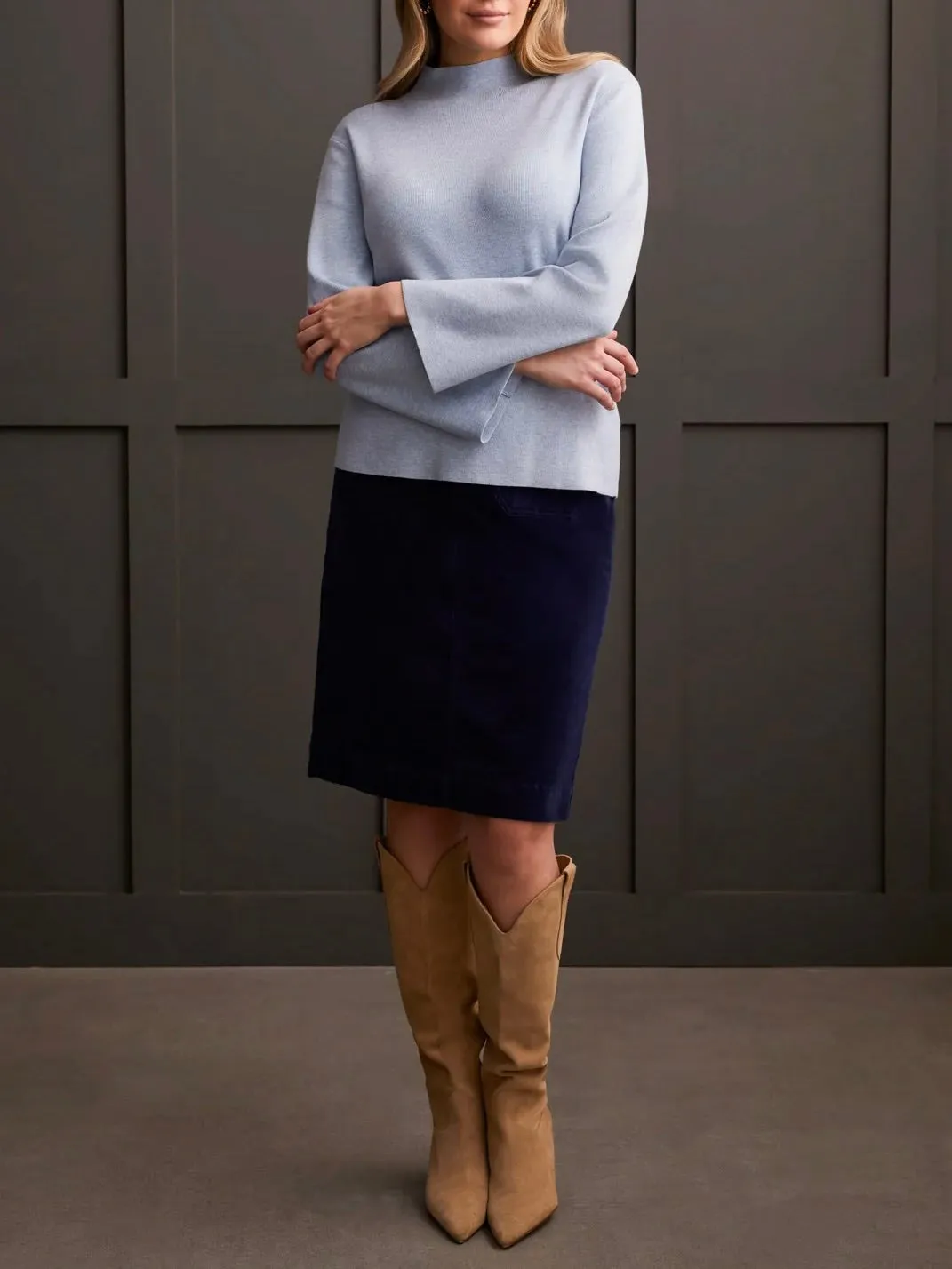 Long Sleeve Funnel Neck Sweater - Glacier