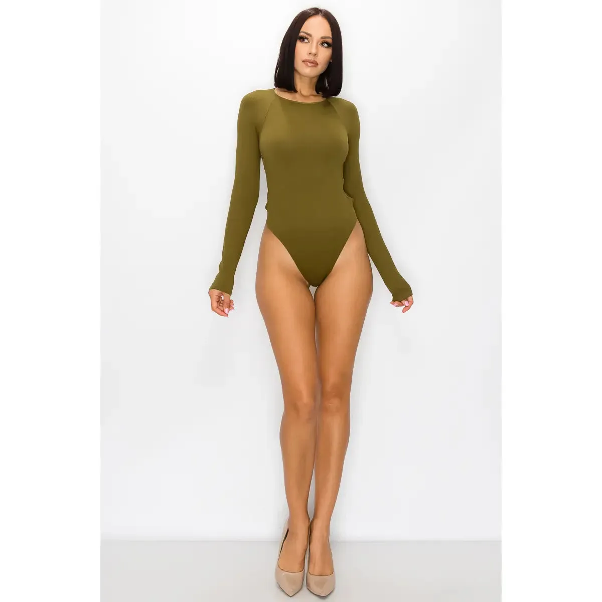 Long Sleeve Round Neck Side Cutout Bodysuit