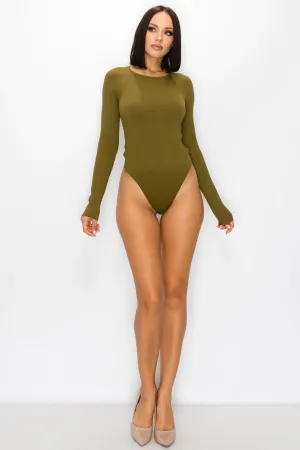 Long Sleeve Round Neck Side Cutout Bodysuit