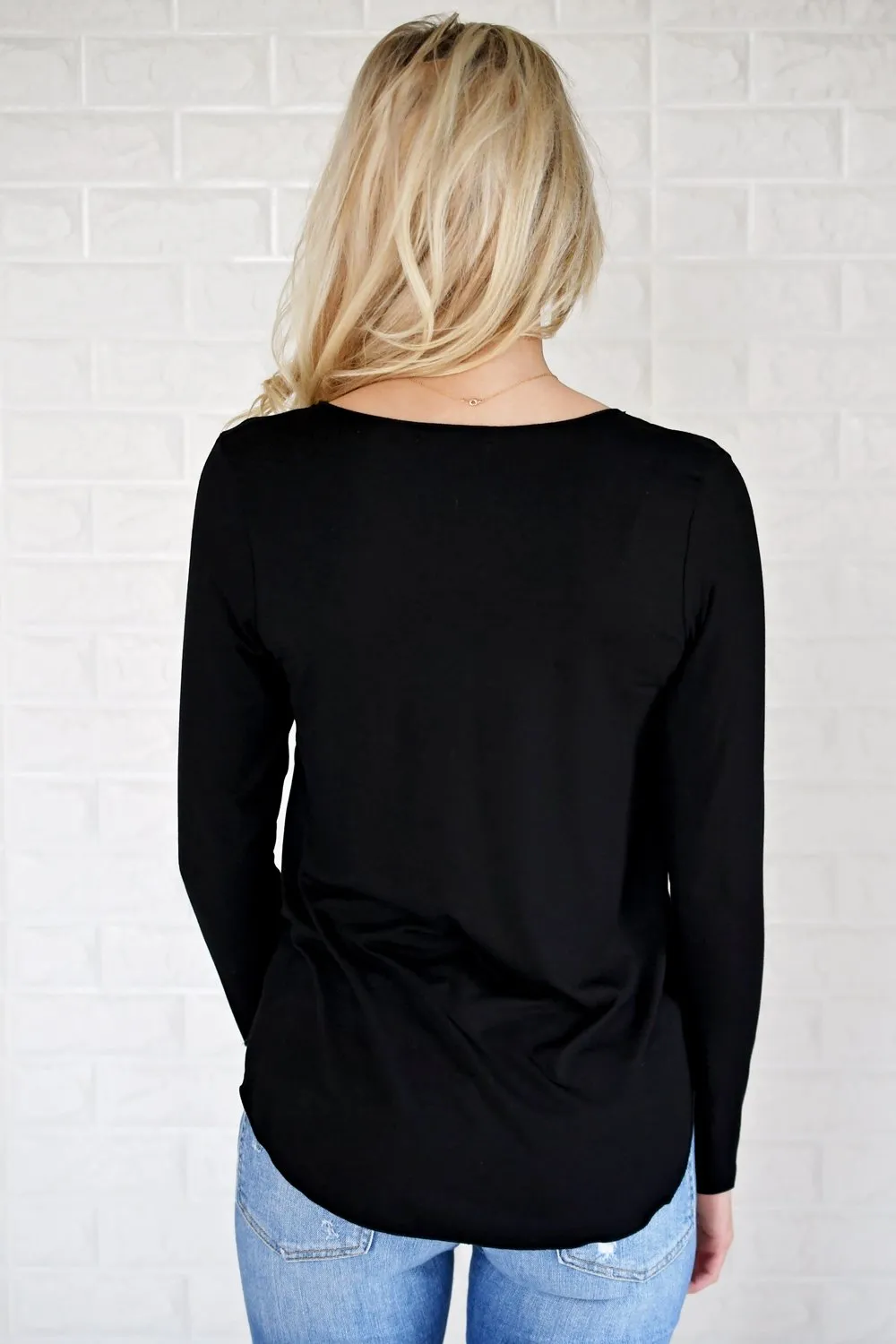 Long Sleeve V-Neck Top ~ Black