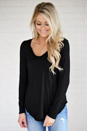 Long Sleeve V-Neck Top ~ Black