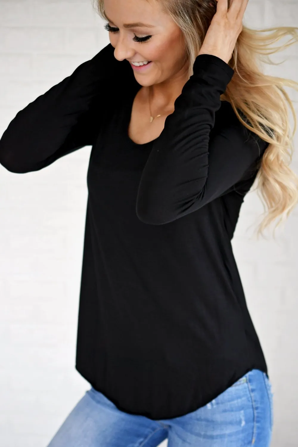 Long Sleeve V-Neck Top ~ Black