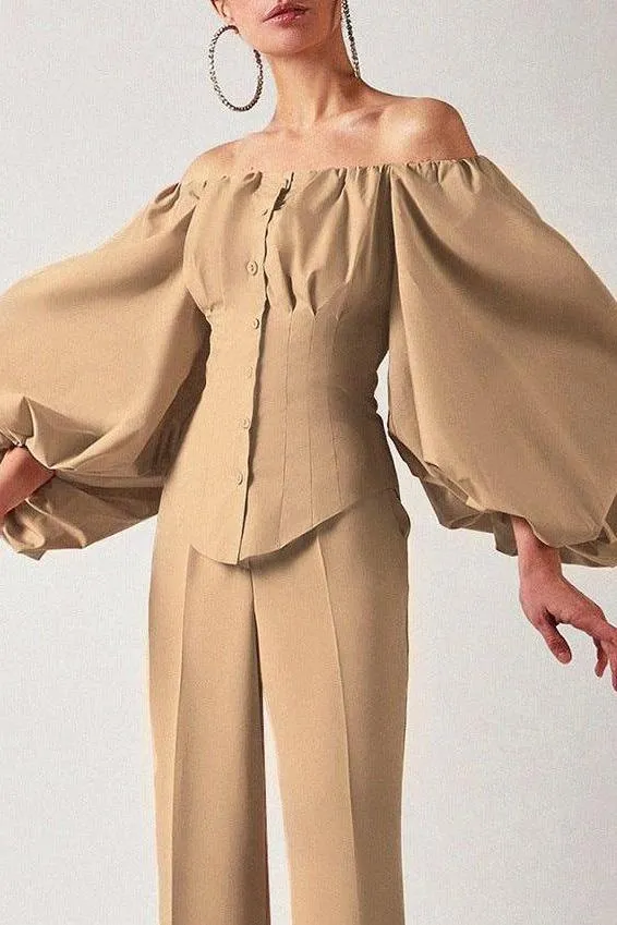 Long-sleeved bubble sleeves leaking shoulder shirt