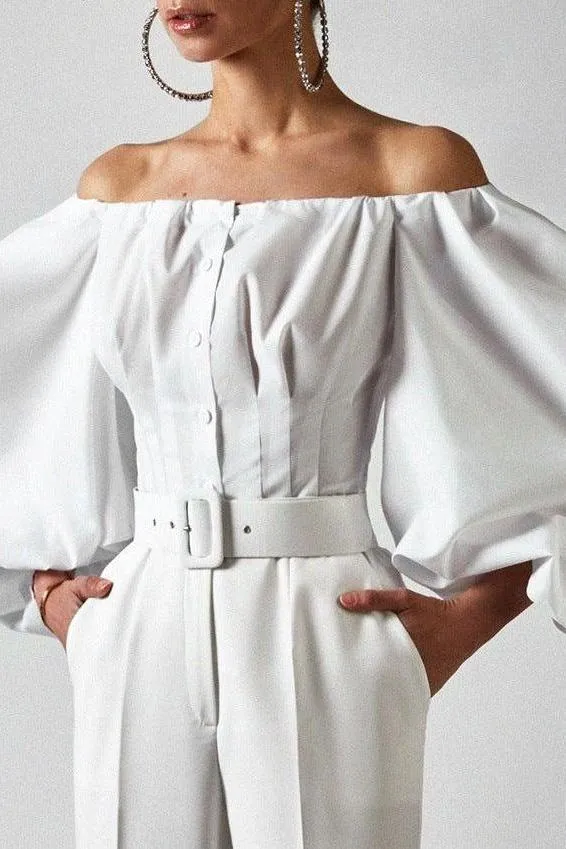 Long-sleeved bubble sleeves leaking shoulder shirt