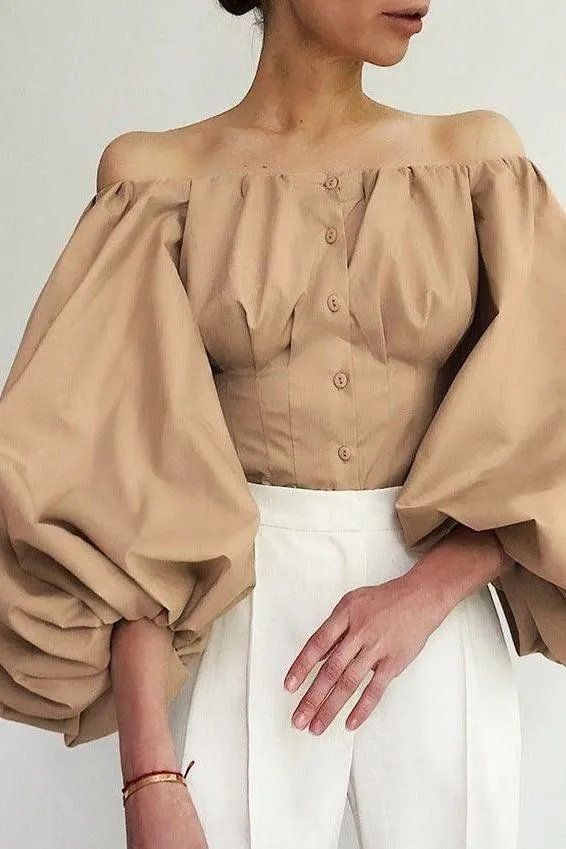 Long-sleeved bubble sleeves leaking shoulder shirt