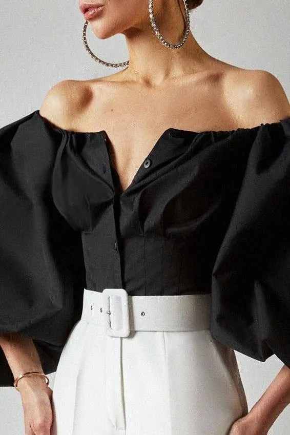 Long-sleeved bubble sleeves leaking shoulder shirt