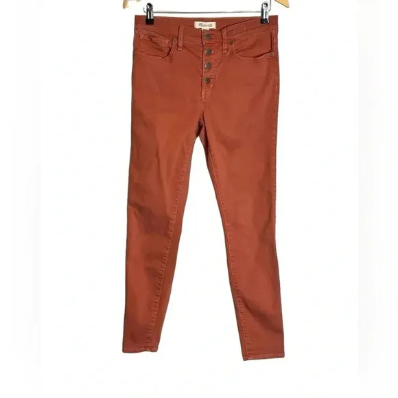 Madewell | Skinny Garment Dyed Jeans Button Fly Burnt Sienna Mid Rise EUC