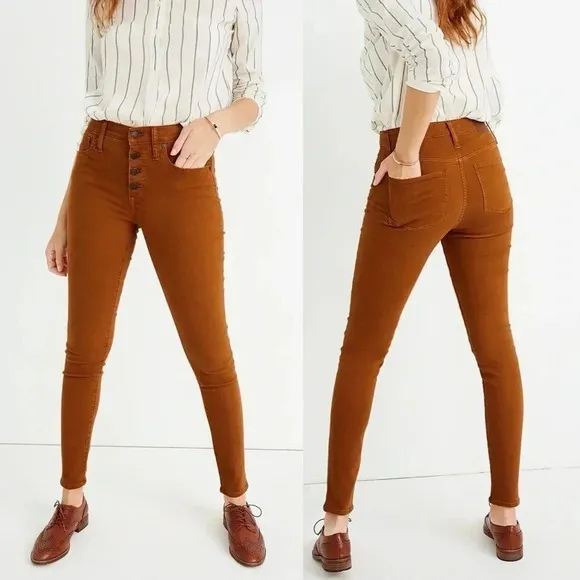 Madewell | Skinny Garment Dyed Jeans Button Fly Burnt Sienna Mid Rise EUC