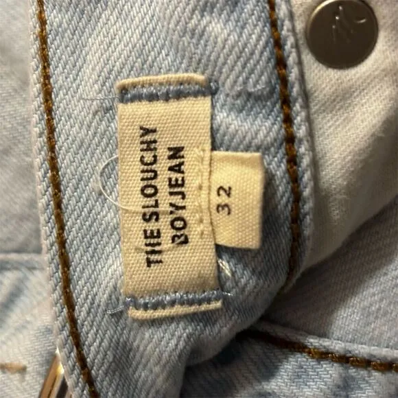 Madewell Women's Slouchy Boyjean Blue Distressed Raw Hem Size 32