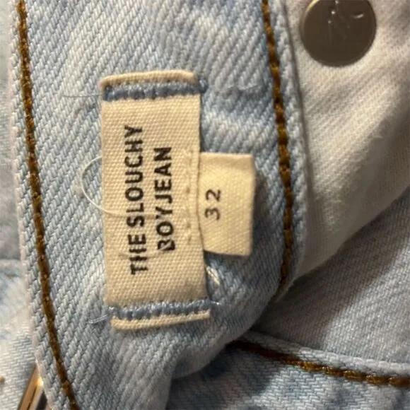 Madewell Women's Slouchy Boyjean Blue Distressed Raw Hem Size 32