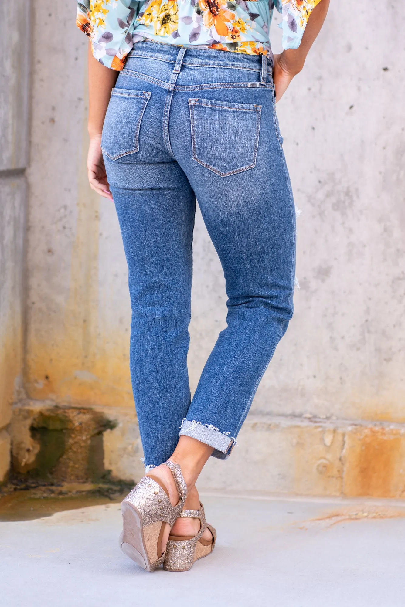 Madison Mid Rise Denim Patch Boyfriend