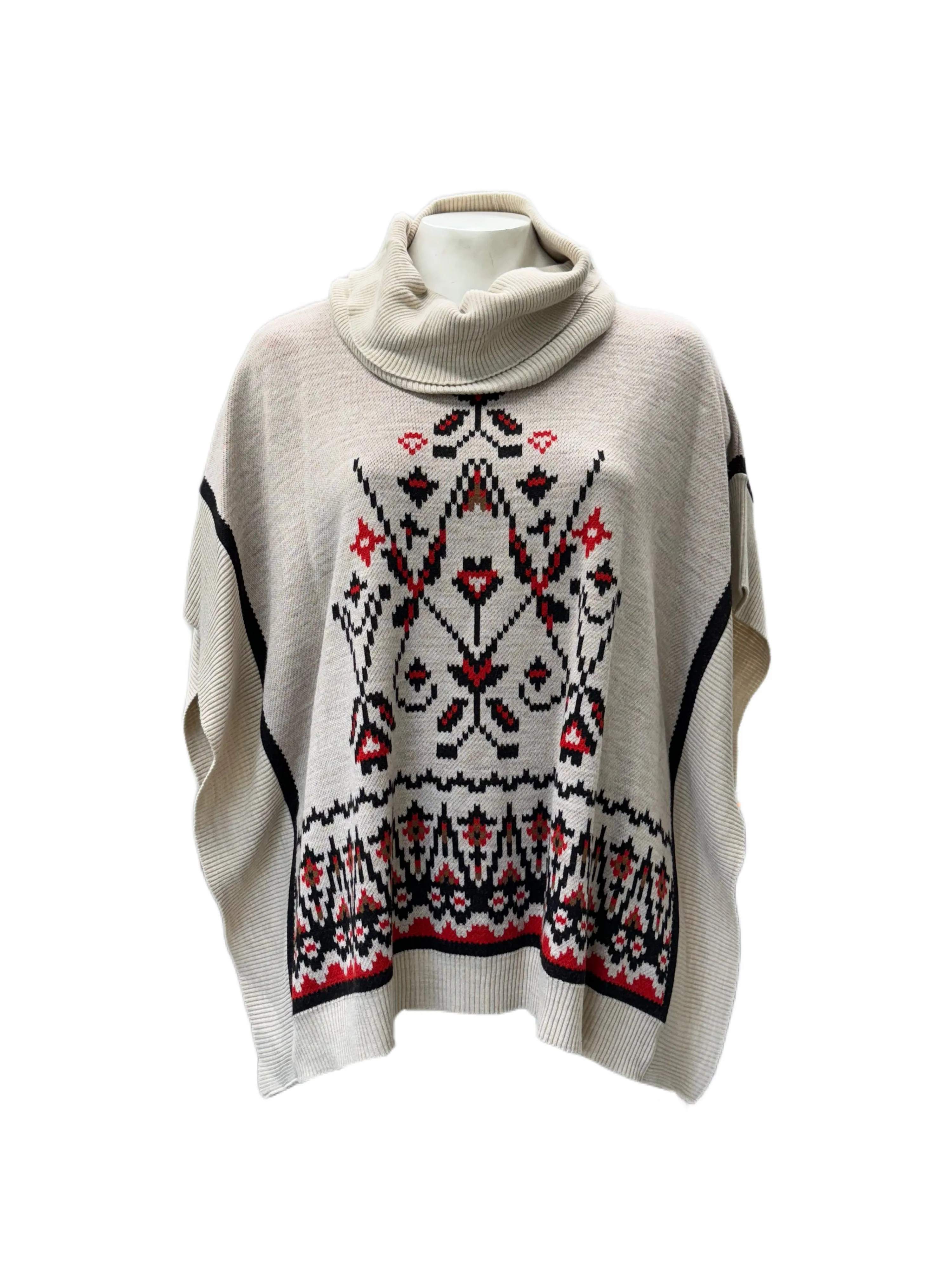 Marina Rinaldi Women's Beige Ubertoso Pullover Poncho Sweater NWT