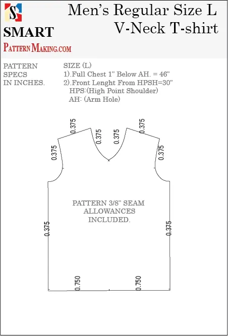 Men's V Neck T-shirt Downloadable DXF/CAD Pattern