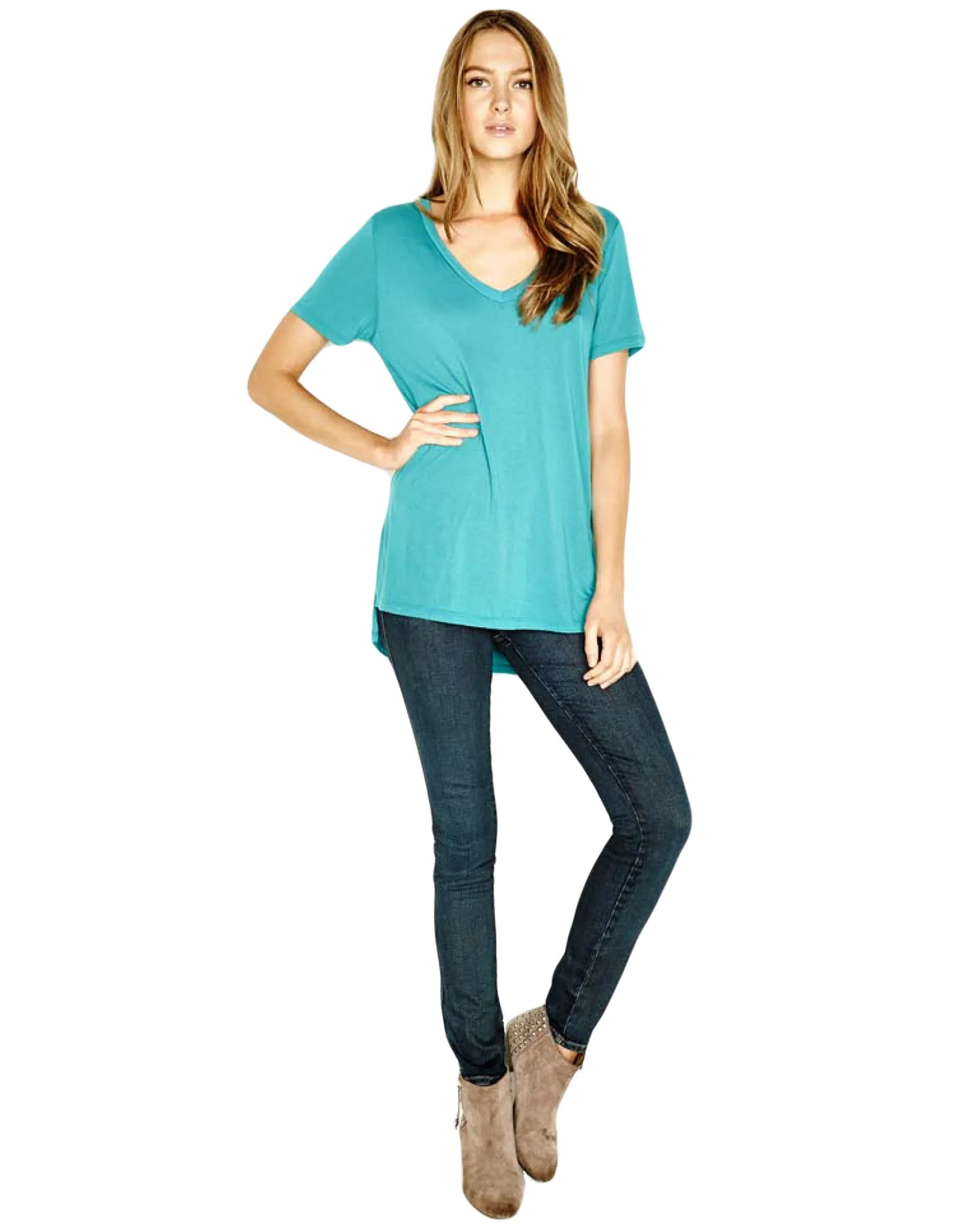 Michael Lauren Tennessee V-Neck Top in Lagoon