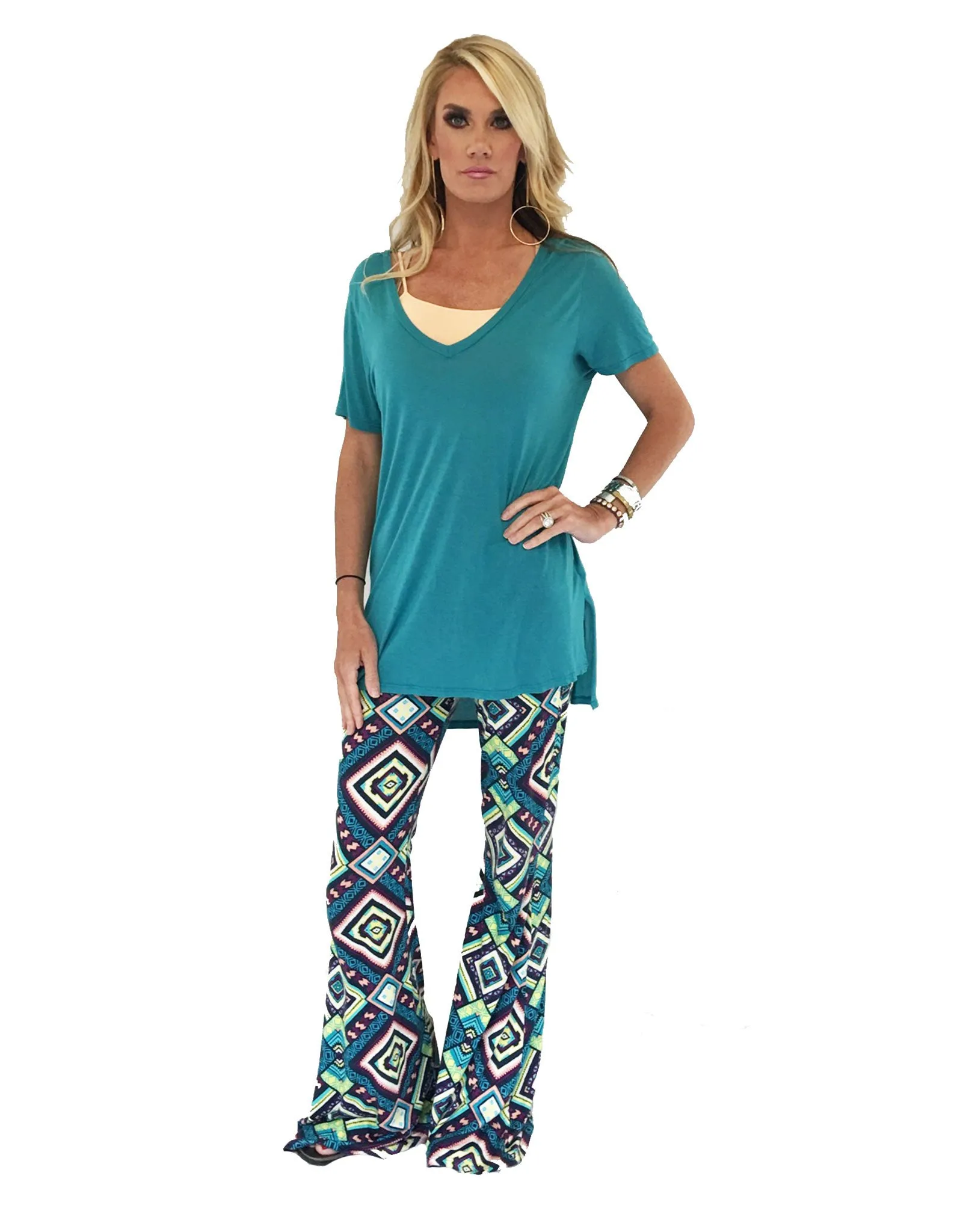 Michael Lauren Tennessee V-Neck Top in Lagoon