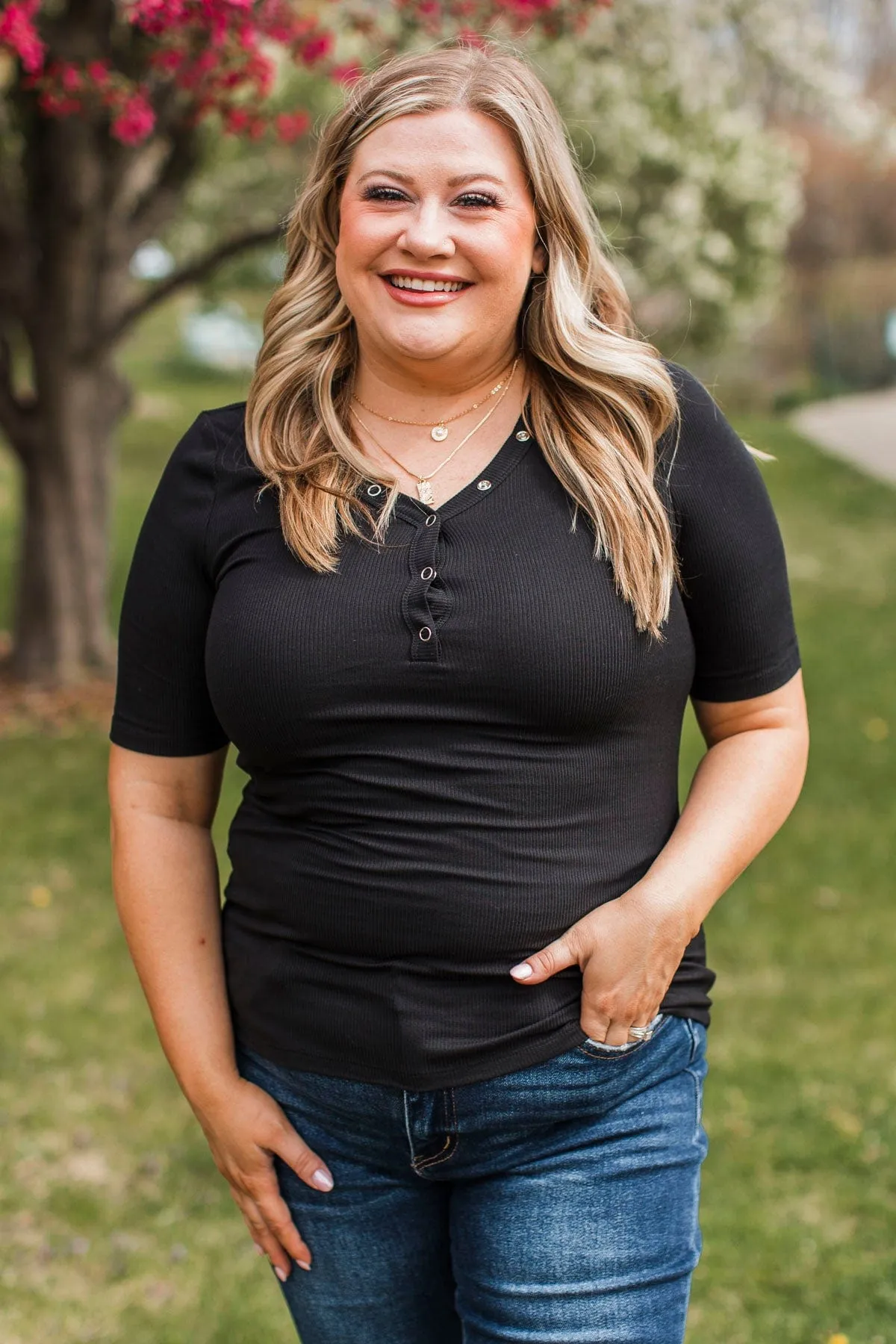 Miss What We Had V-Neck Top- Black