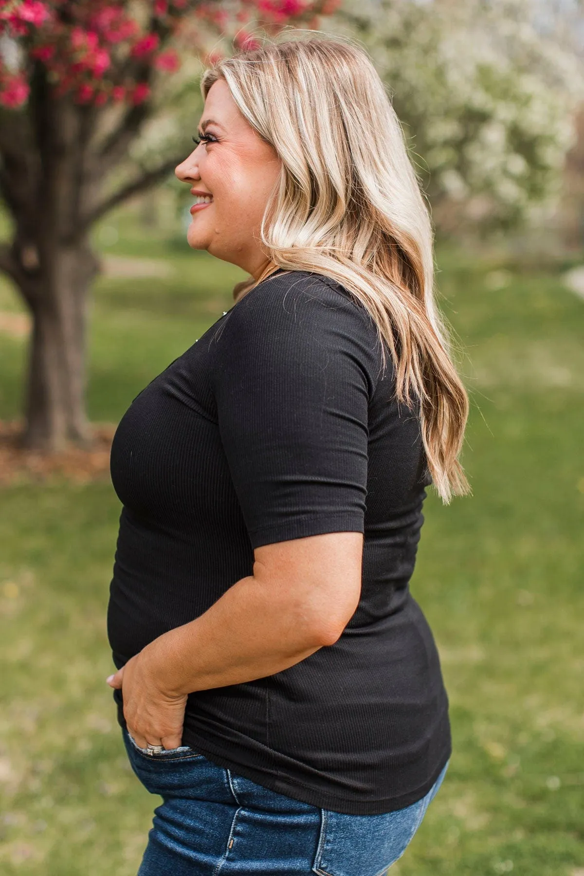 Miss What We Had V-Neck Top- Black