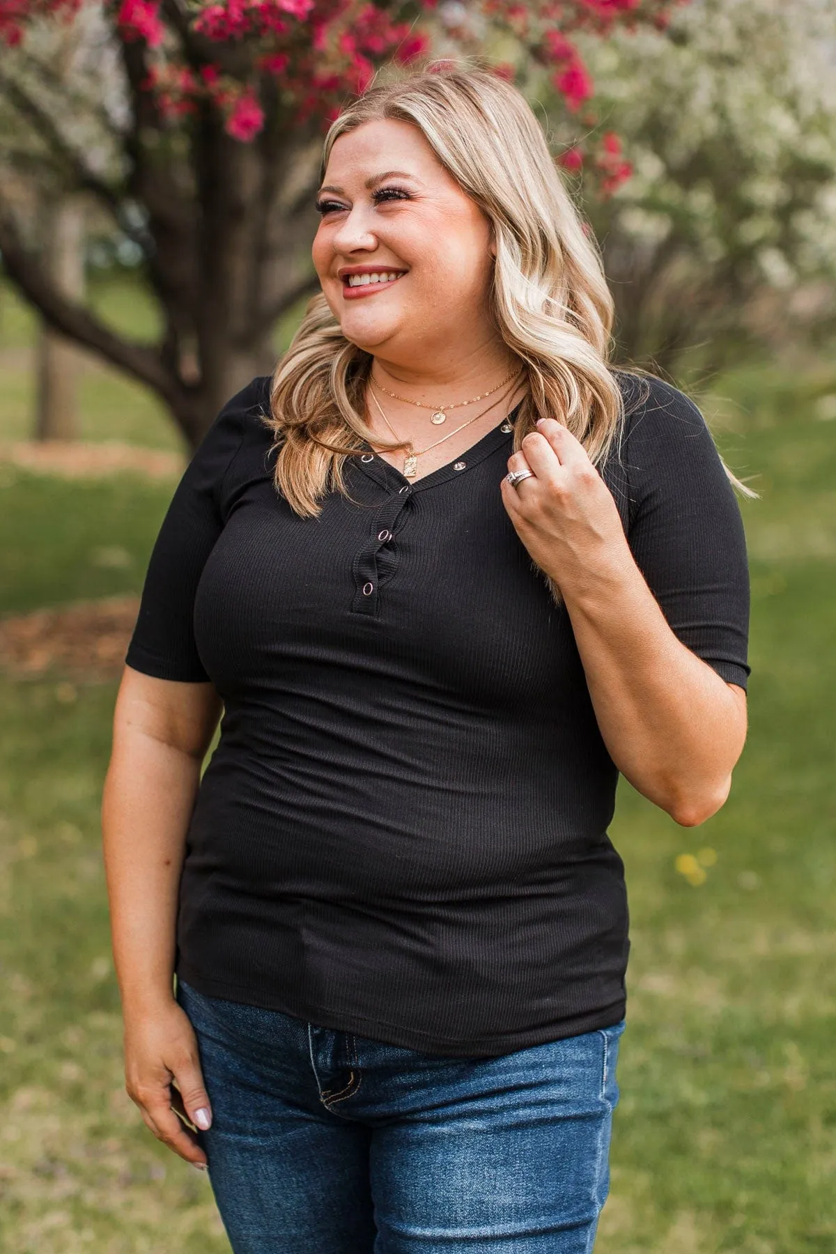 Miss What We Had V-Neck Top- Black