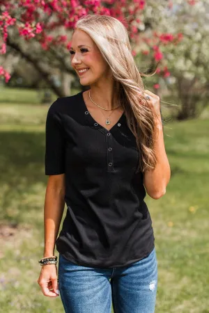Miss What We Had V-Neck Top- Black