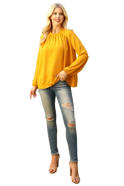 Mock Neck Puff Sleeve Top Mustard - Pack of 4