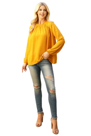 Mock Neck Puff Sleeve Top Mustard - Pack of 4