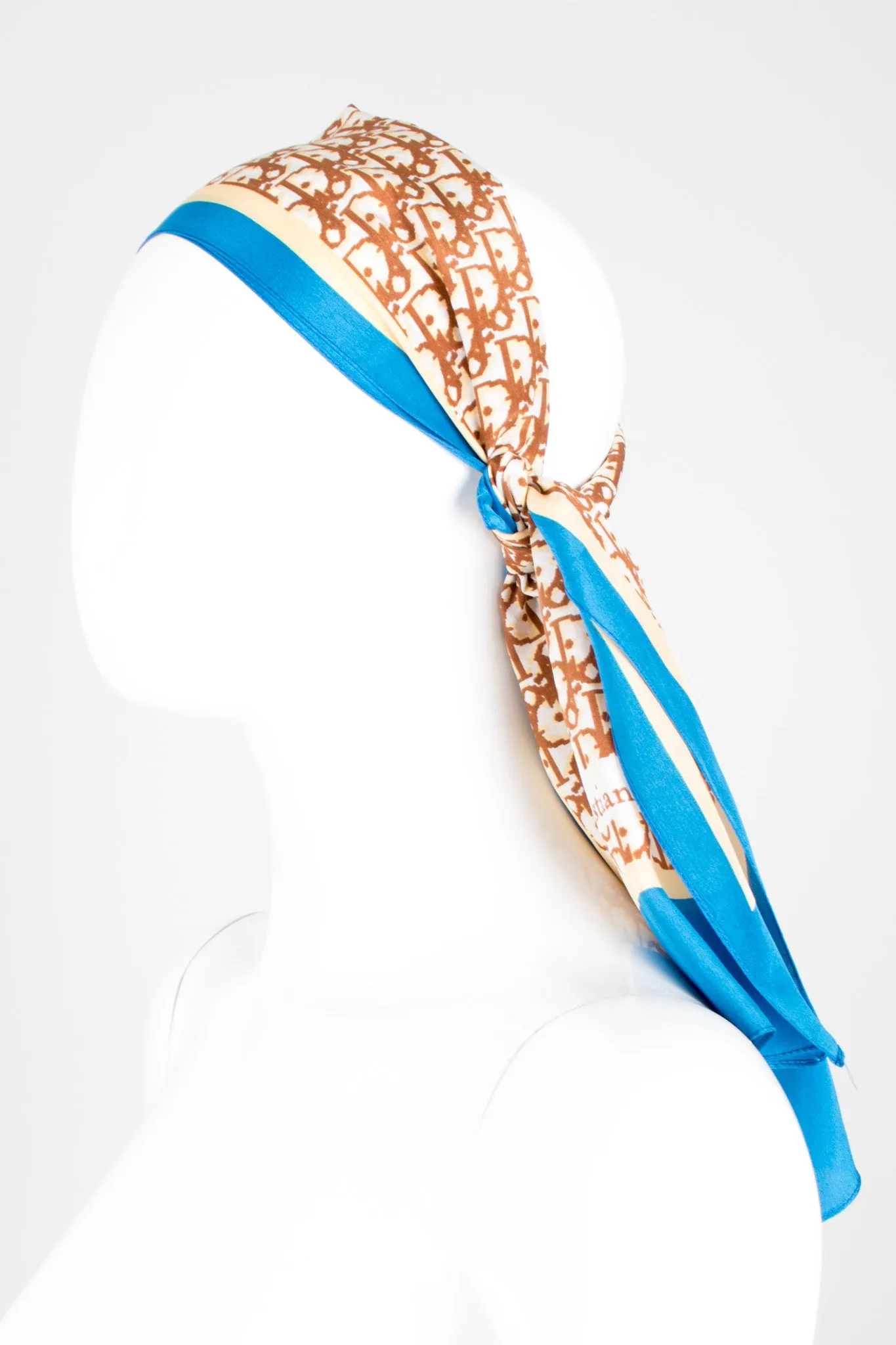 Monogram Print Tan Skinny Scarf