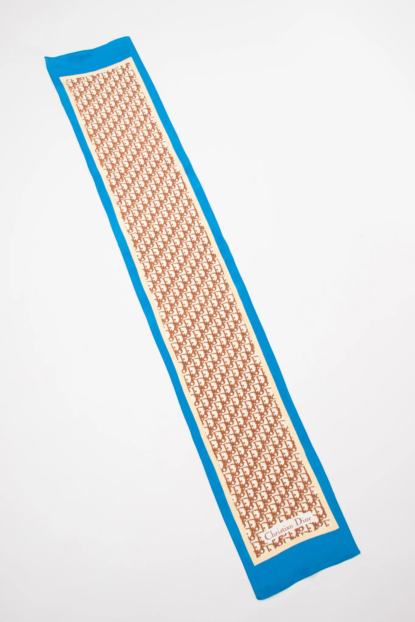 Monogram Print Tan Skinny Scarf
