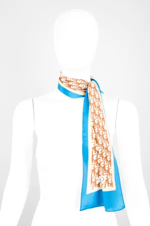 Monogram Print Tan Skinny Scarf