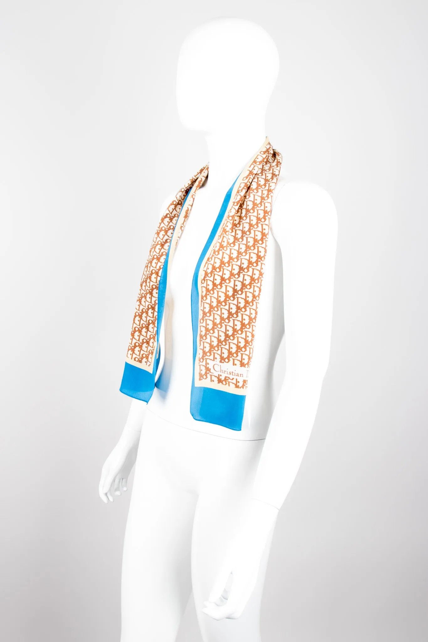 Monogram Print Tan Skinny Scarf