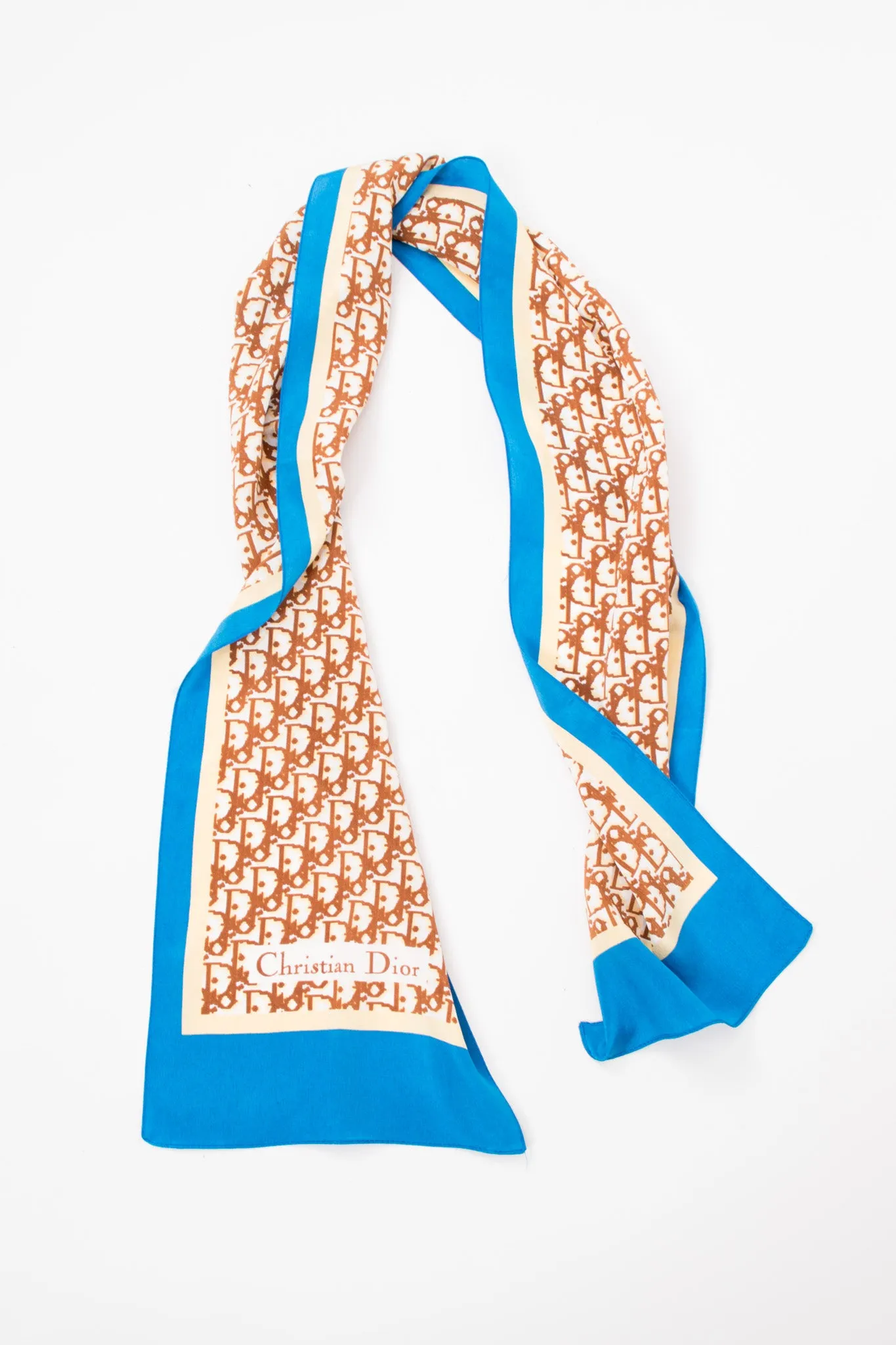 Monogram Print Tan Skinny Scarf