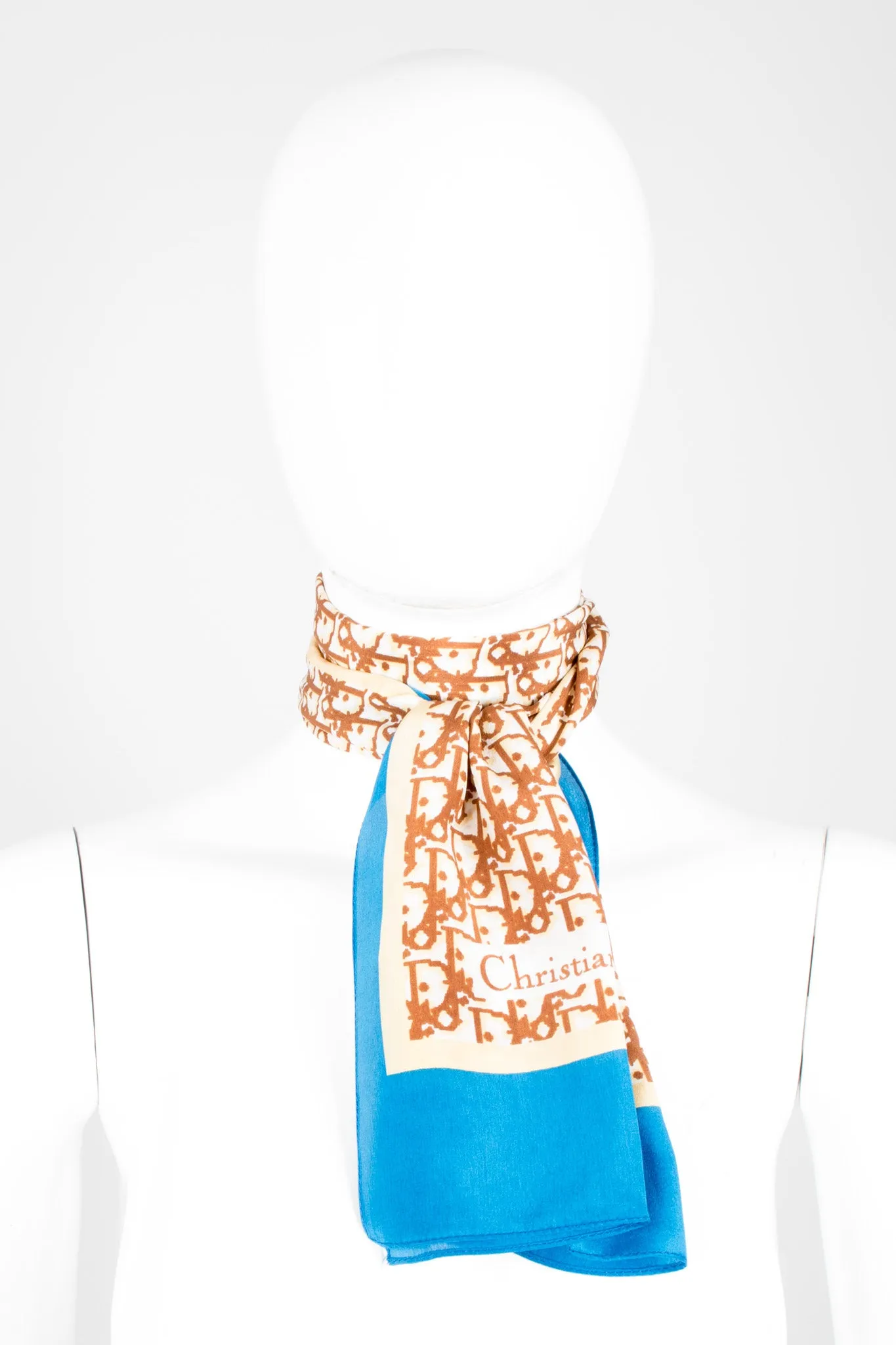 Monogram Print Tan Skinny Scarf